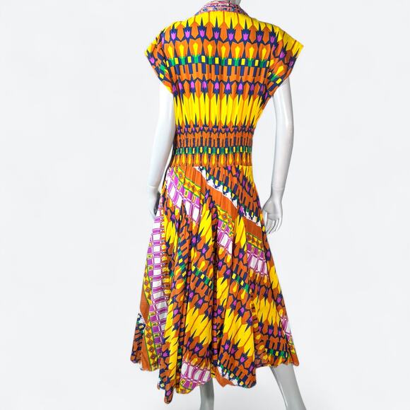 VTG 100% Cotton Geometric Artsy Boho Midi Dress Women's Large Beaded Resortwear - Picture 3 of 12